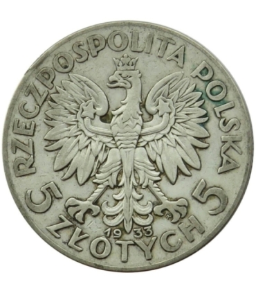 5 zł, Głowa kobiety, 1933, stan 3+