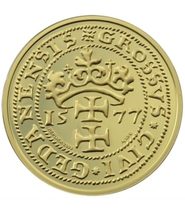 Replika Gdańsk, 1 grosz 1577, srebro złocone, stan 1