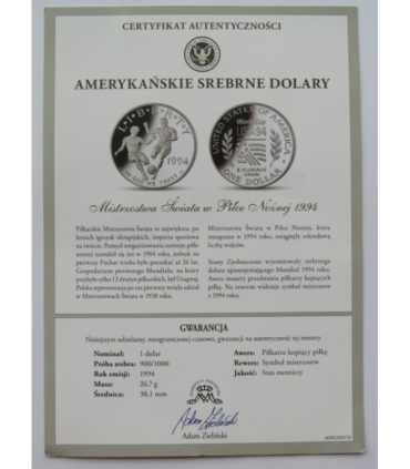 USA, 1 dolar, 1994, Mistrzostwa świata w piłce nożnej, stan 2+