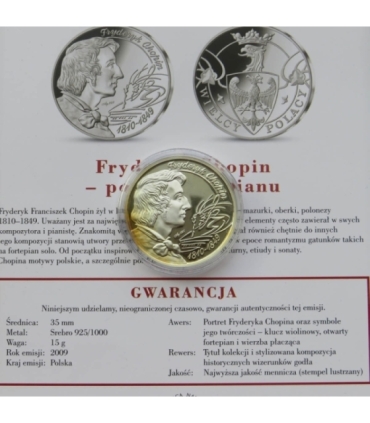 Medal, Numizmat, Wielcy Polacy, Fryderyk Chopin, 2009