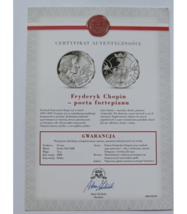 Medal, Numizmat, Wielcy Polacy, Fryderyk Chopin, 2009
