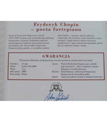 Medal, Numizmat, Wielcy Polacy, Fryderyk Chopin, 2009