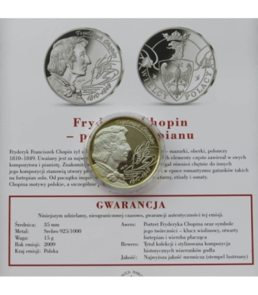 Medal, Numizmat, Wielcy Polacy, Fryderyk Chopin, 2009