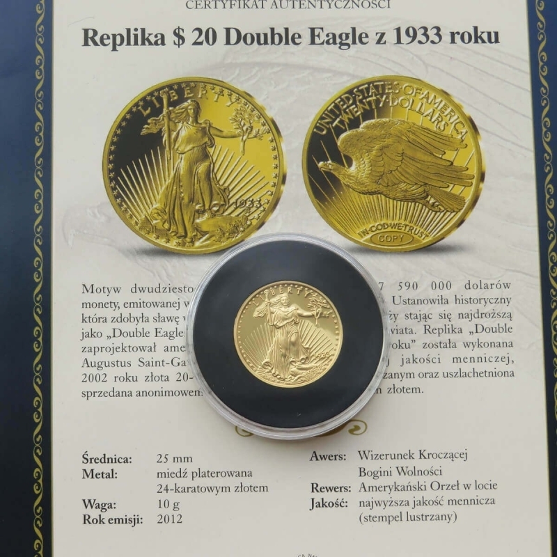 Whitehouse『Dictator』 Replika, USA, 20 dolarów 1933, Double Eagle, 2012 r.