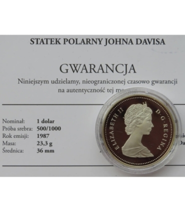 Kanada, 1 dolar 1987, Statek polarny Johna Daviesa, stan 1-