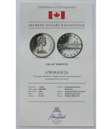 Kanada, 1 dolar 1984, 150 lat Toronto, stan L-