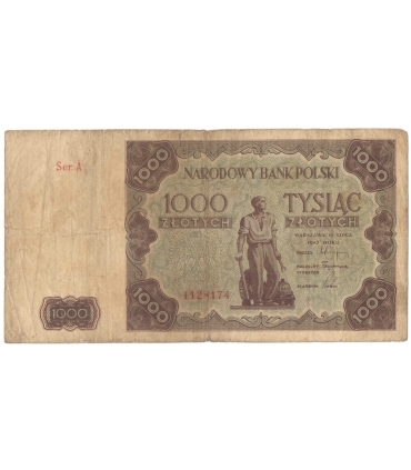1000 zł, 1947, stan 5, seria A 1128174