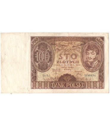 Banknot 100 zł 1934 rok, seria BJ. 2190434, stan 4