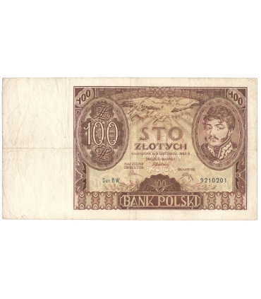 Banknot 100 zł 1934 rok, seria BW. 9210201, stan 5