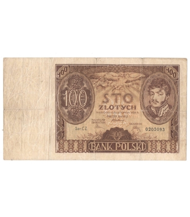 Banknot 100 zł 1934 rok, seria CZ. 0205093, stan 5
