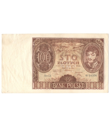 Banknot 100 zł 1934 rok, seria C.S. 8184306, stan 3+