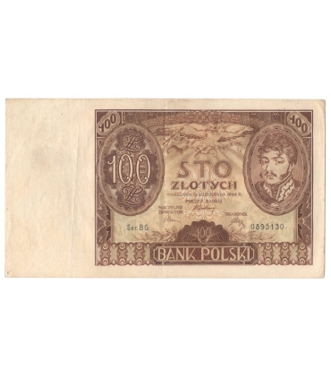 Banknot 100 zł 1934 rok, seria BG. 0895130, stan 3-