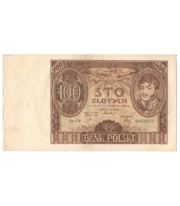 Banknot 100 zł 1934 rok, seria C.W. 6960011, stan 2