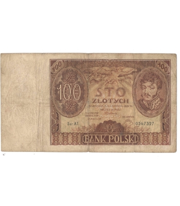 Banknot 100 zł 1932 rok, seria AT. 0567327, stan 5