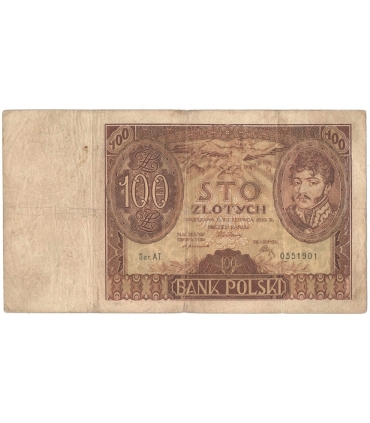 Banknot 100 zł 1932 rok, seria AT. 0551901, stan 5
