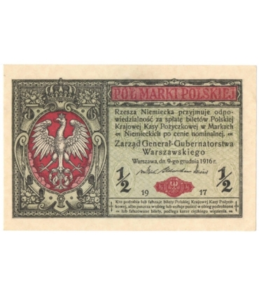 1/2 marki polskiej 1916, Generał, Seria B 6409679, stan 2+