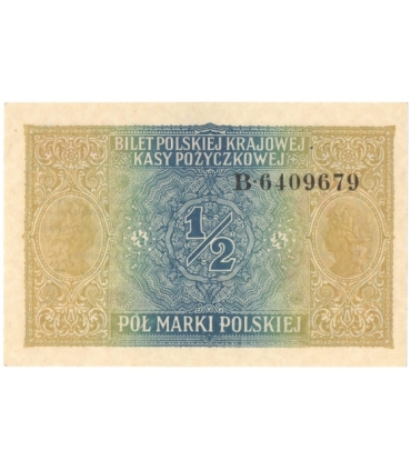 1/2 marki polskiej 1916, Generał, Seria B 6409679, stan 2+