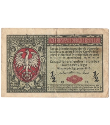 1/2 marki polskiej 1916, Jenerał, Seria A 6917510 stan 4