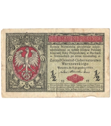 1/2 marki polskiej 1916, Generał, Seria B 5522338 stan 4