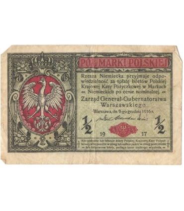 1/2 marki polskiej 1916, Generał, Seria B 7612829 stan 4