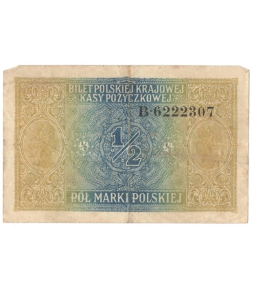 1/2 marki polskiej 1916, Generał, Seria B 6222307 stan 4+