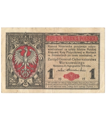 1 marka polska 1916, Generał, Seria B 6136162, stan 4