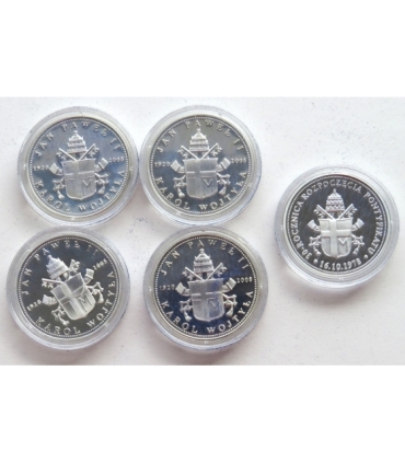 Medale Jan Paweł II, 5 sztuk i dedykowana kaseta