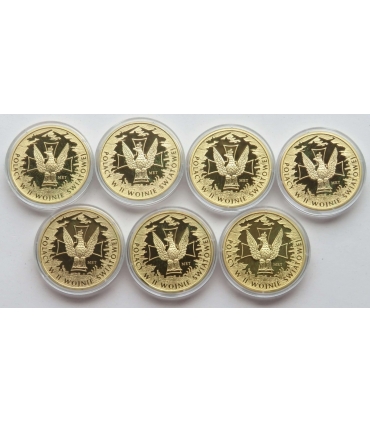 Medale Polacy na frontach II wojny światowej, 7 sztuk i dedykowana kaseta