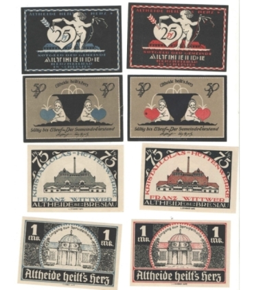 Banknoty zastępcze (notgeldy) Polanica Zdrój (Altheide), 8 sztuk