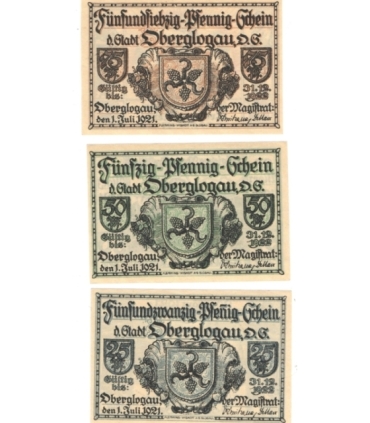 Banknoty zastępcze (notgeldy) Głogówek (Oberglogau), 3 sztuki