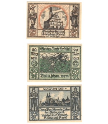 Banknoty zastępcze (notgeldy) Głogówek (Oberglogau), 3 sztuki