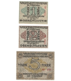 Banknoty zastępcze (notgeldy) Katowice, 3 sztuki, 1921