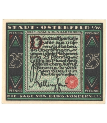 Banknot zastępczy (notgeld), 25 pfenigów, Osterfeld Niemcy, 1921 r.