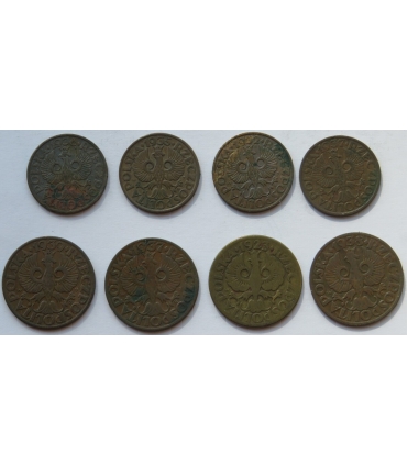 Zestaw monet 4 x 2 grosze i  4 x 5 groszy II RP