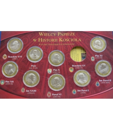 Wielcy Papieże w historii kościoła + Papieże XIX wieku- zestaw 15 medali, Jan Paweł