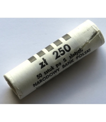 Rolka bankowa 50 szt. x 5 zł, 1988, mennicze