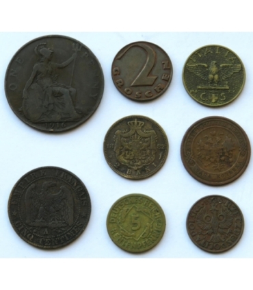 Zestaw monety świat, 1854-1941 r. - zestaw 8 sztuk