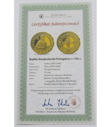 Replika, Branderburski portugaleser z 1584, srebro złocone