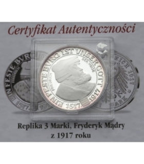 Replika, 3 marki, Fryderyk Mądry z 1913, srebro 999