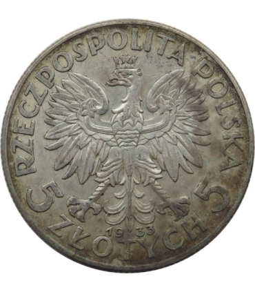 5 złotych głowa kobiety 1933, stan 2-
