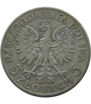 5 zł, Głowa kobiety, 1933, stan 3+