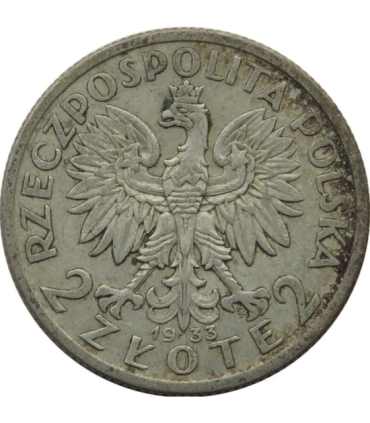 2 złote głowa kobiety 1933, stan 2-
