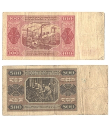100 zł ser. FA i 500 zł seria AM, 1948, stany 5