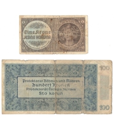 Protektorat Czech i Moraw, 1 korona seria D i 100 koron 1940 seria 32B