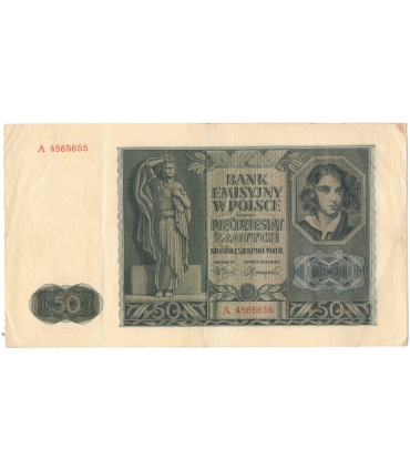 50 złotych 1941, seria A 4565655, stan 3+
