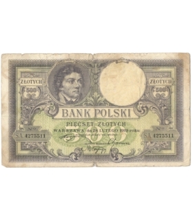 500 zł Kościuszko 1919, seria. SA. 4275511, stan 5