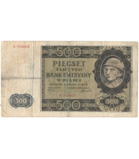 Banknot 500 złotych 1940, seria A 7104423, stan 4, góral