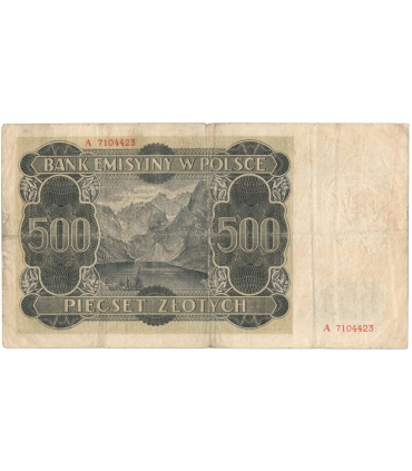 Banknot 500 złotych 1940, seria A 7104423, stan 4, góral