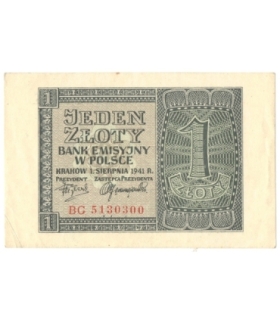 Banknot 1 złoty 1941, stan 1-, BC 3119846