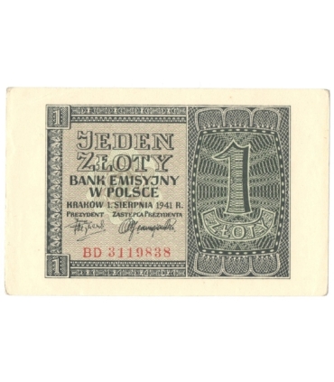 Banknot 1 złoty 1941, stan 1-, BD 3119838